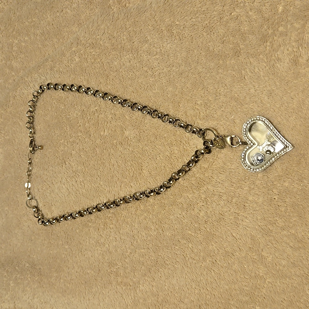 Origami Owl Silver Heart Hinged Locket with Charms
